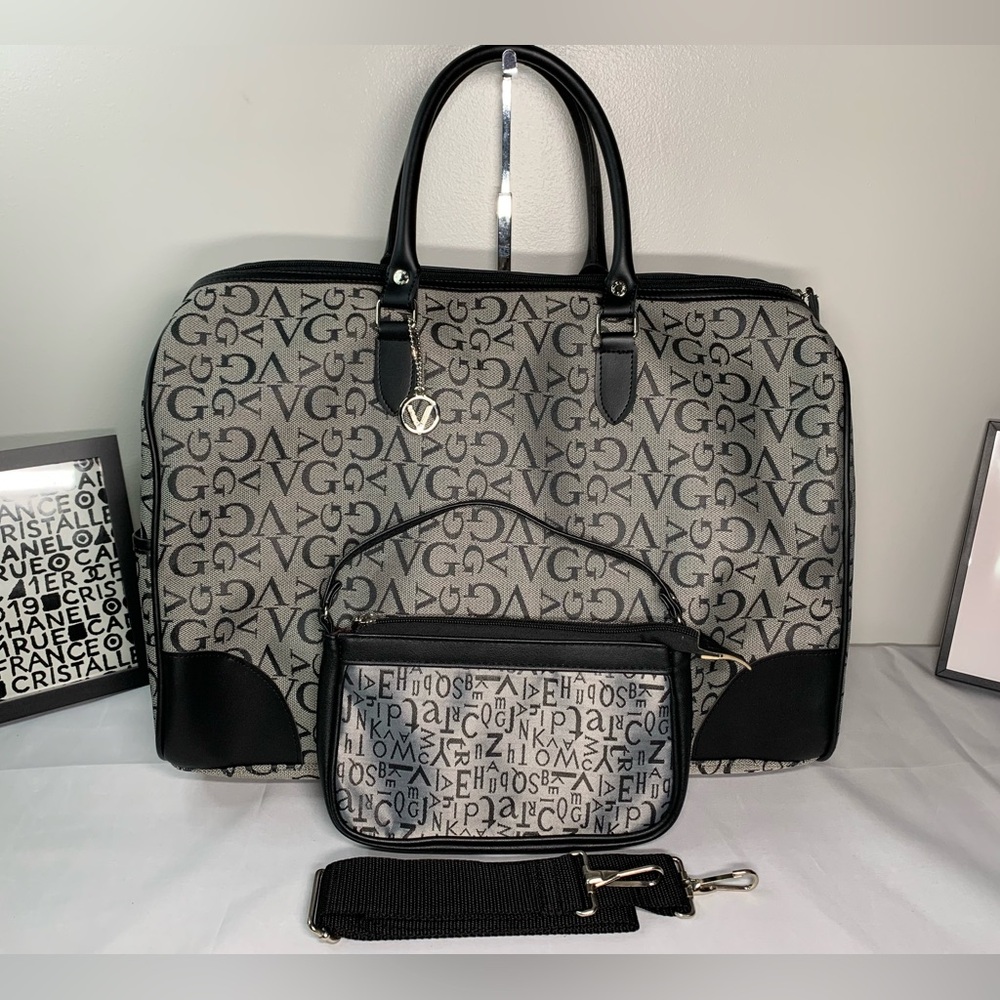 Valentino Ghiberty monogram canvas and leather duffel/travel bag and pochette